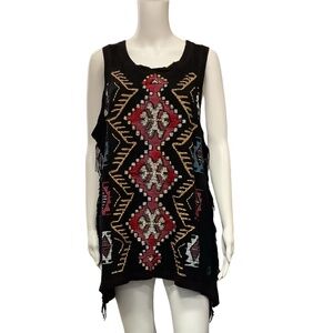 Double D Ranch Black Macrame Fringe Top Size: XL